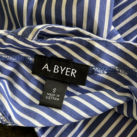 Amy Byer Blue and White Striped Long Sleeve Shirt Fun Frilly Sleeves - Picture 3 of 3